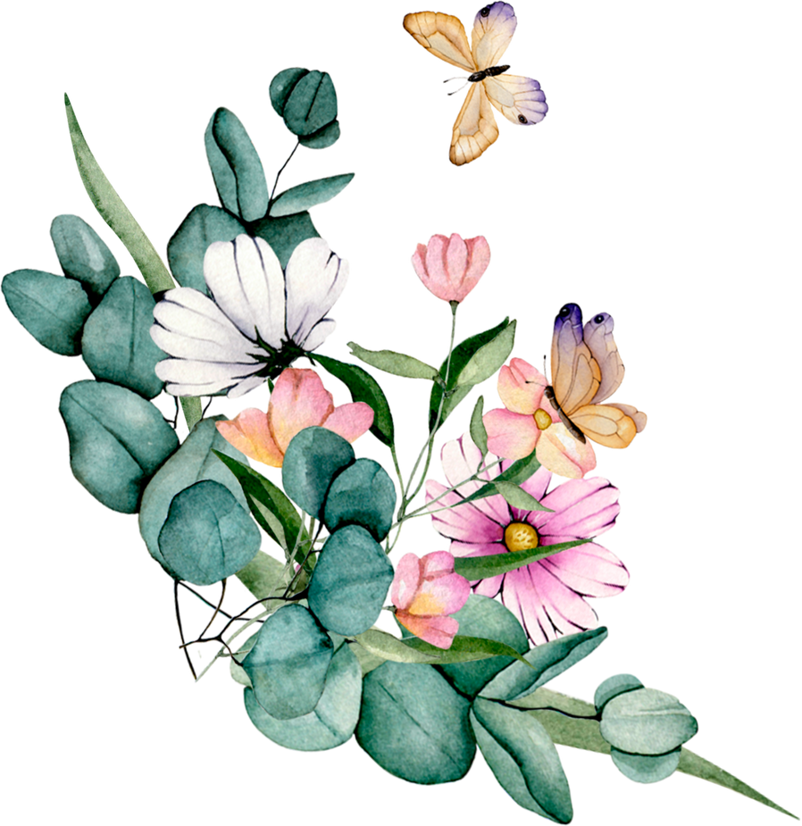 Watercolor flowers and butterflies